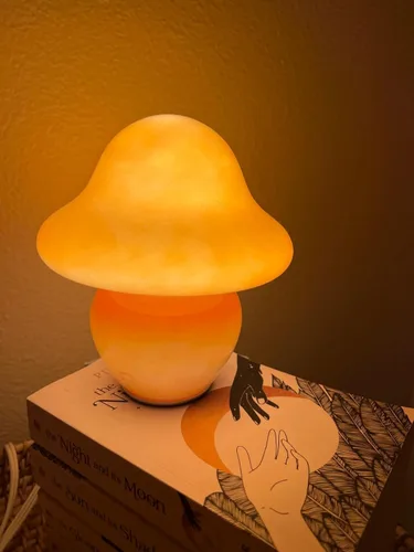 Vista 8 de HEQET Lámpara de hongo naranja de vidrio para mesa, lámpara de hongo para dormitorios, sala de estar, lámparas estéticas para dormitorio, linda