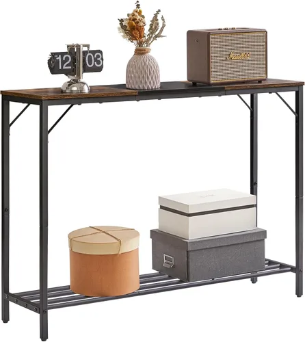 Vista 10 de YMYNY Mesa de consola, mesa de entrada industrial negra 30.7x11.8x42.1 HST006B Mesa de sofá estrecha con estantes, mesa de entrada para entrada