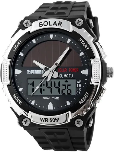 Vista 2 de MASTOP Reloj de energía solar led Indicación luminosa 2 Zona horaria 164.0 ft Reloj impermeable (Plata)