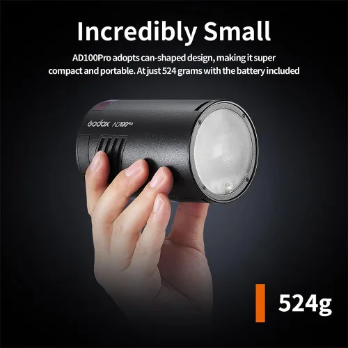 Vista 3 de Godox AD100 Pro Godox 100Ws Pocket Flash Strobe - Sistema inalámbrico X 2.4G, iones de litio de 2600 mAh (360 flashes), 1/8000s HSS, reciclaje