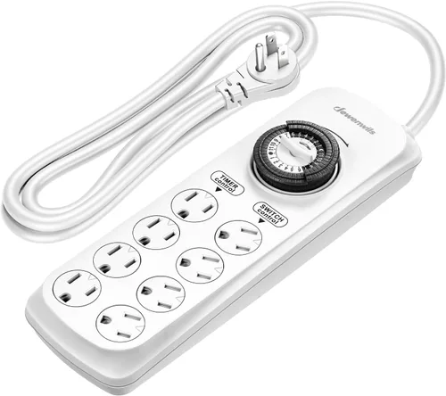 Vista 8 de DEWENWILS - Tira de enchufes con temporizador mecánico de 8 salidas, cable de alimentación de 6 pies y enchufe plano, temporizador mecánico