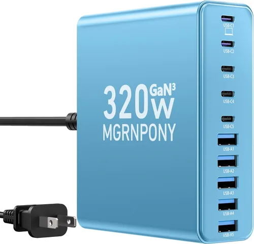 Vista 9 de Bloque de Cargador USB C de 320W, Estación de Carga de 10 Puertos USB C GaN III PD 65W Adaptador de Carga Rápida para Laptop para MacBook Pro/Air
