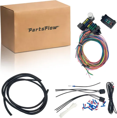 Vista 45 de PartsFlow Arnés de cableado universal extra largo de 12 circuitos Street Hot Rod Wire para Chevrolet Chevy Mopar para Ford Muscle Car, arnés