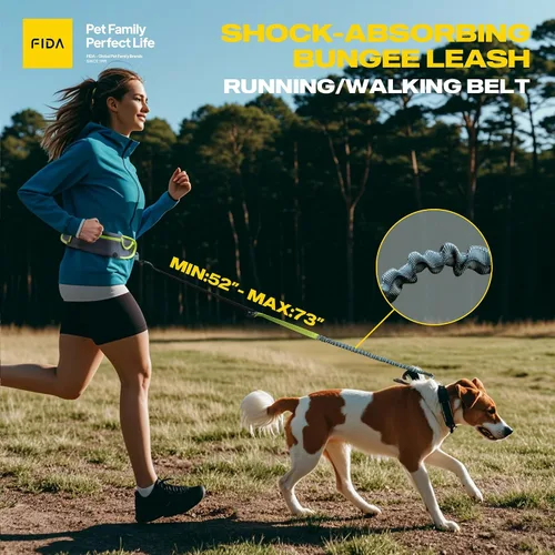 Vista 2 de Fida Correa de perro 3 en 1 manos libres con bolsa de cremallera y elástico, correa reflectante cruzada para correr para perros con asa de tráfico