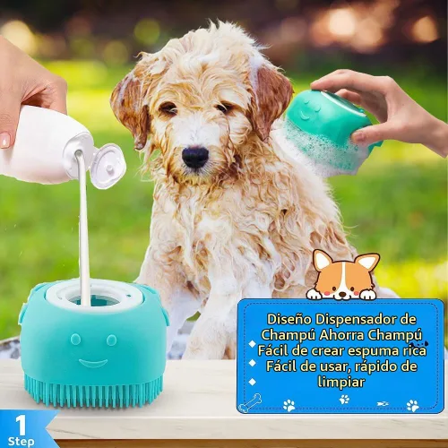 Vista 2 de Cepillo de baño para perros, cepillo de champú para perros, cepillo para baño, no se resbala, cepillo de lavado de masaje con mango de anillo