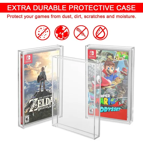Vista 5 de CaSZLUTION Clear Acrylic Video Game Box Protector Case Compatible for Nintendo Switch Game Case, 3mm Thick Dustproof Wall Storage Holder Game