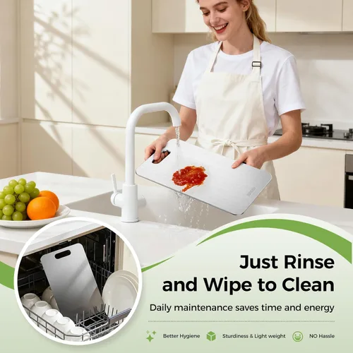 Vista 5 de Juego de 3 tablas de cortar de titanio, tablas de cortar de titanio para cocina, adecuadas para tiendas, restaurantes. Tabla de cortar de titanio