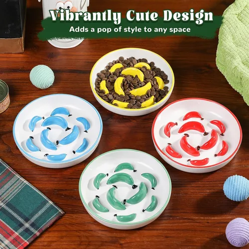 Vista 6 de Cuenco de alimentación lenta para gatos de cerámica - Cuenco vibrante para gatos - Lindo plato de comida con laberinto para comer lento - Apto