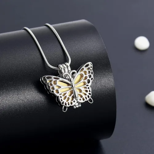 Vista 4 de Always in My Heart - Collar de urna de cremación de mariposa ahuecada para cenizas para mujeres, recuerdo conmemorativo, Metal, Acero inoxidable