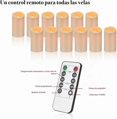 Vista 5 de wemarry Velas impermeables sin llama con control remoto, velas que funcionan con pilas para exteriores e interiores (D3 x A 6"), 12 piezas de velas