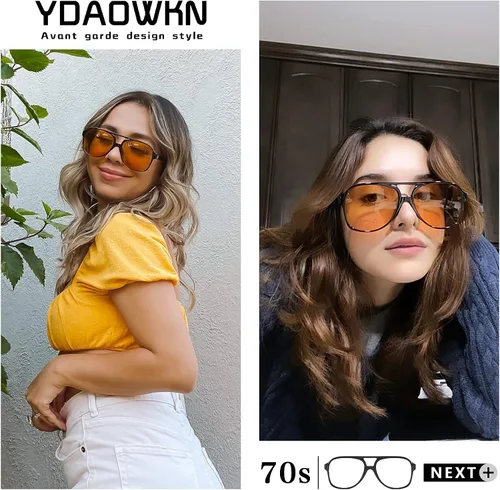 Vista 3 de YDAOWKN Gafas de sol clásicas vintage estilo aviador para mujeres y hombres montura grande retro de los años 70