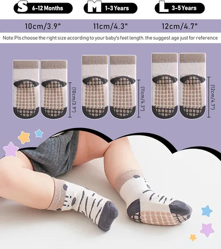 Vista 6 de Yebing Calcetines para bebés y niños pequeños, calcetines antideslizantes con agarres, calcetines de algodón para regalos