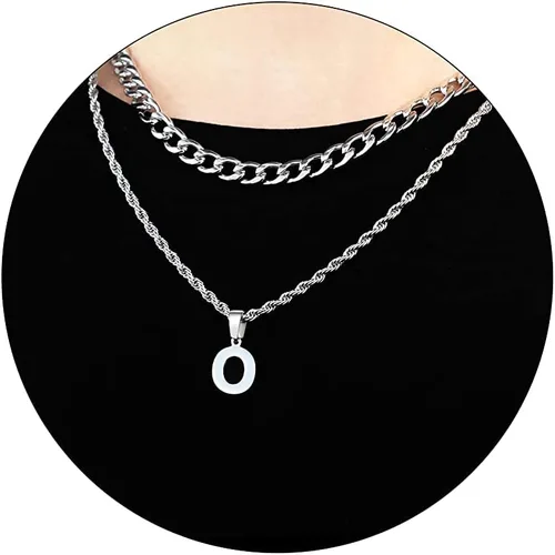 Vista 44 de SENRAN Collar con inicial en capas de la A a la Z para hombre, cadena de cuerda torcida de acero inoxidable de 18 a 20 pulgadas, dije de letra