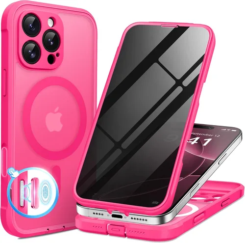 Vista 74 de BERFY Funda para iPhone 17 Pro Max, compatible con MagSafe, protector de pantalla de vidrio integrado, protección de cámara, funda de cuerpo