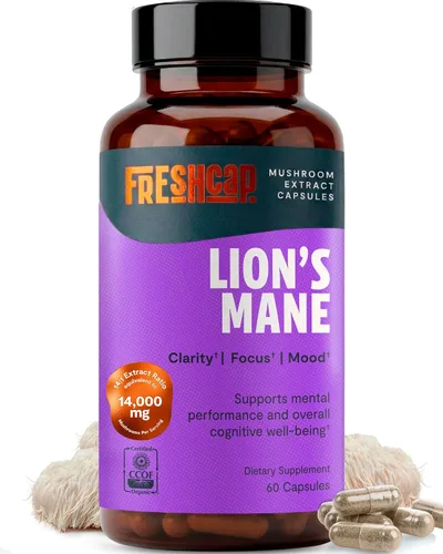 Vista 19 de FreshCap Mushrooms Suplemento de melena de leones en polvo, 14,000 mg, extracto de melena de león, suplemento de hongos para concentración