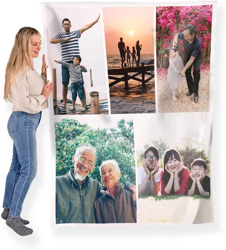 Vista 9 de FrameStory Manta personalizada con fotos y texto, totalmente personalizable con tus fotos y mensajes, manta de forro polar suave y suave, 30 x 40