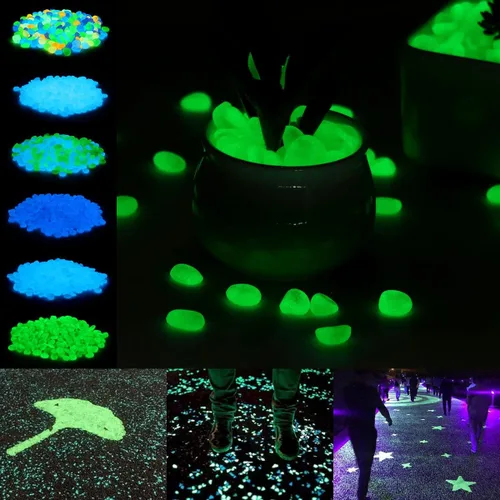 Vista 6 de 300 piedras decorativas que brillan en la oscuridad, piedras de jardín, piedras luminosas, rocas que brillan con luz y energía solar para decoración