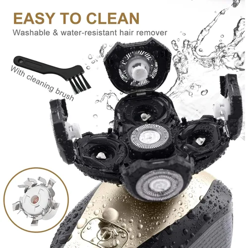 Vista 5 de Telfun - Afeitadoras de cabeza eléctricas 5 en 1 para hombres calvos, 100% impermeable, afeitado húmedo y seco, 5 cabezales de doble pista, captura