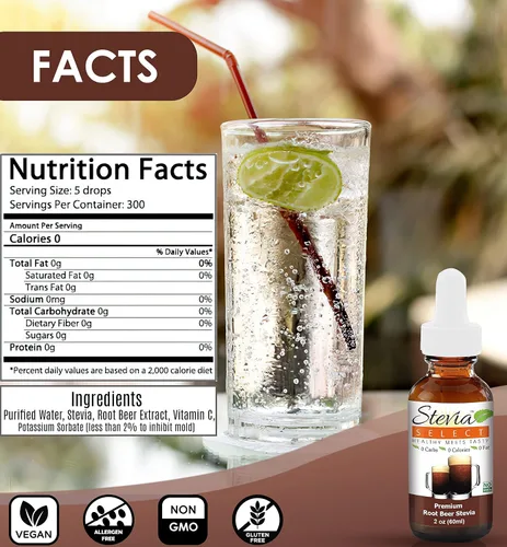 Vista 6 de Stevia Drops Hazelnut, Plain Natural, & Root Beer Stevia Select Keto Coffee Sugar-Free Stevia Flavors Bundle (3) Pack