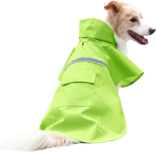 Vista 12 de NACOCO - Impermeable ajustable para perros, poncho a prueba de agua, ropa ligera para lluvia con capucha y tira reflejante, m, Azul