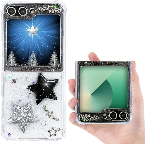 Vista 14 de Funda para Samsung Galaxy Z Flip 3 con purpurina, bonita funda transparente con diseño, brillante, reflectante, con destellos, cubierta de teléfono