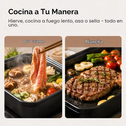 Vista 5 de Parrilla de olla caliente 2 en 1 Shabu Shabu eléctrica olla y plancha de doble temperatura, color negro