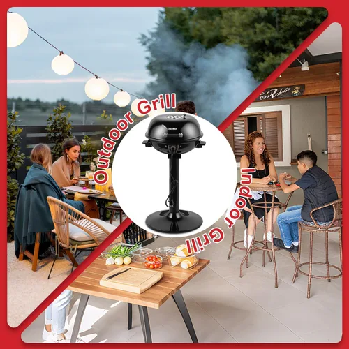 Vista 6 de Parrilla eléctrica, CUSIMAX - Parrilla eléctrica para interiores y exteriores de 1600W portátil con tapa para uso en interiores y exteriores, calor