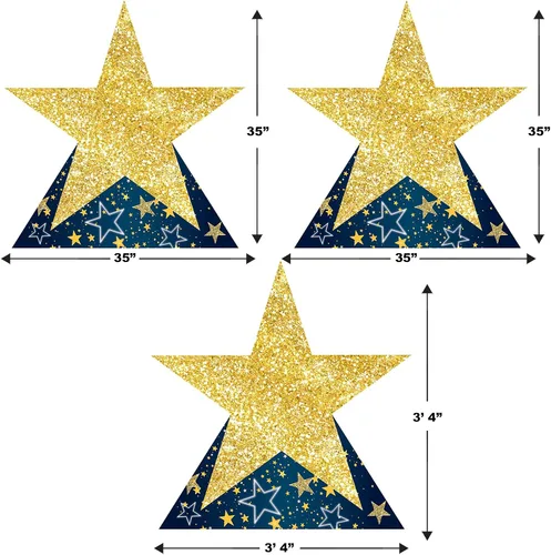 Vista 2 de Beistle Decoración de pie de estrella nocturna, 35.5 pulgadas, dorado y azul, paquete de 3