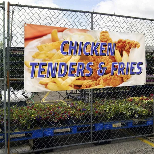 Vista 4 de Vinyl Banner Multiple Sizes Chicken Tenders & Fries Restaurant Cafe Restaurant & Food Outdoor Weatherproof Industrial Yard Signs White 4 Grommets