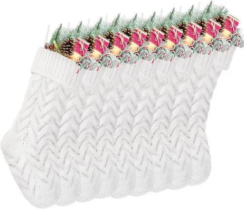 Vista 31 de Medias de Navidad, 18 pulgadas, calcetines de punto trenzado azul para decoración de Navidad, paquete de 4