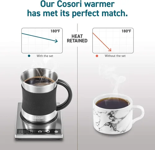 Vista 11 de COSORI Calentador de Taza de Café y Juego de Tazas para Escritorio, Calentador de Tazas, Regalos para Oficina y Navidad, Control de Temperatura