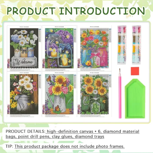Vista 2 de AiYuanzsh Paquete de 6 pinturas de diamantes, kits de pintura de diamantes de flores para adultos, taladro completo por números 5D, arte floral