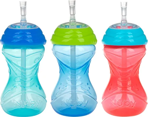 Vista 8 de Nuby Vaso de 3 Piezas Antiderrames de Fácil Agarre con Popote Flexible, Función Clik It Lock, Neutro, 10 Onzas