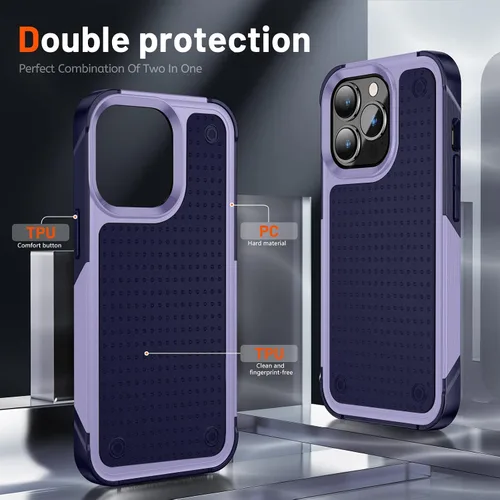 Vista 4 de Funda para iPhone 13 Pro Max, a prueba de golpes, goma de silicona 2 en 1 con policarbonato duro, protección de cuerpo completo resistente