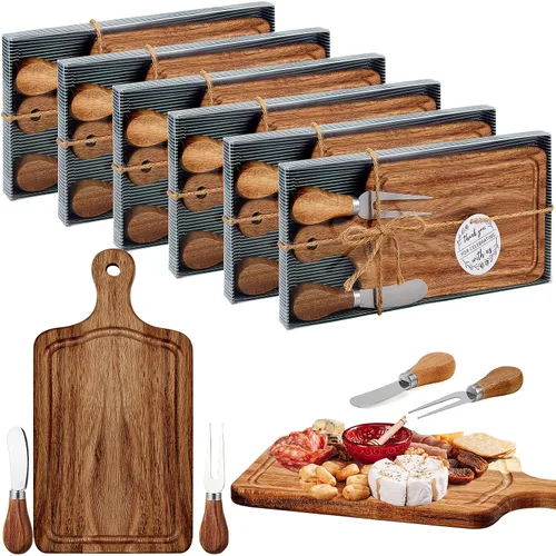 Vista 20 de Ziliny Tabla cuadrada de madera de queso con cuchillo y tenedor, con caja y etiqueta de agradecimiento, para San Valentín, despedida de soltera