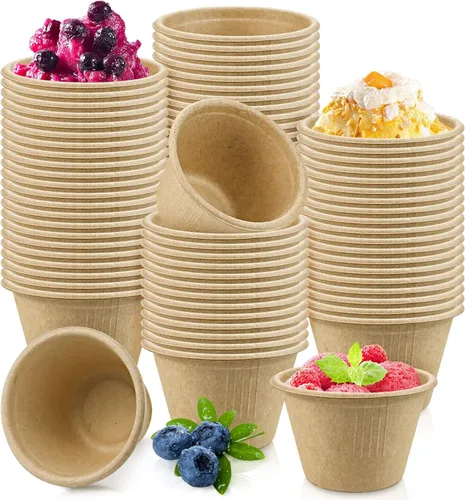 Vista 8 de 200 Piezas Cuencos Biodegradables de Caña de Azúcar Natural de 2 oz, Cuencos de Papel Desechables Cuencos para Sopa Compostables para Ensalada, Sopa
