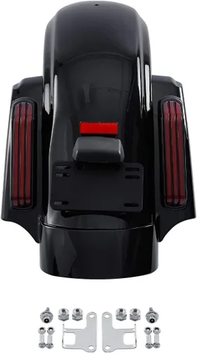 Vista 4 de Kit de guardabarros trasero con luces LED de parada/trasera/intermitentes integradas para modelos Harley Touring 2014 y posteriores, carcasa negra