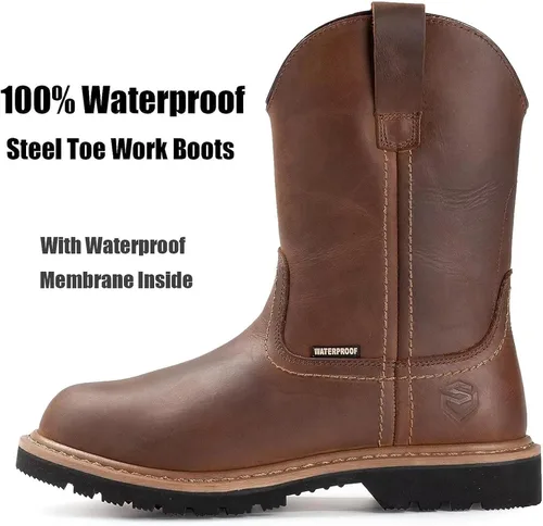 Vista 2 de SUREWAY Wellington Work Boots for Men Waterproof, Pull On, Full Grain Leather Wellington Work Boots