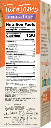 Vista 2 de Manischewitz Galletas Tam Tam Everything de 9.6 onzas (paquete de 2), textura crujiente y ligera, horneadas a la perfección