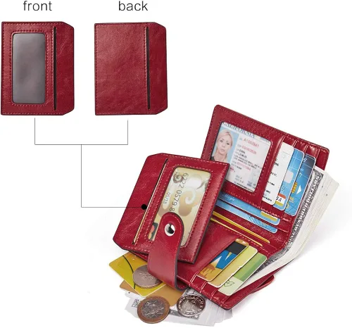 Vista 3 de BOSTANTEN - Billetera de cuero para mujer con bloqueo RFID, pequeña, con cremallera, de bolsillo, para tarjetas, con ventana para documento