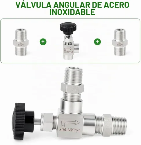 Vista 5 de TAISHER 1 pieza Válvula de aguja de 90 grados de acero inoxidable 304 de 1/4" hembra NPT para control de flujo de agua, gas, aceite con rosca