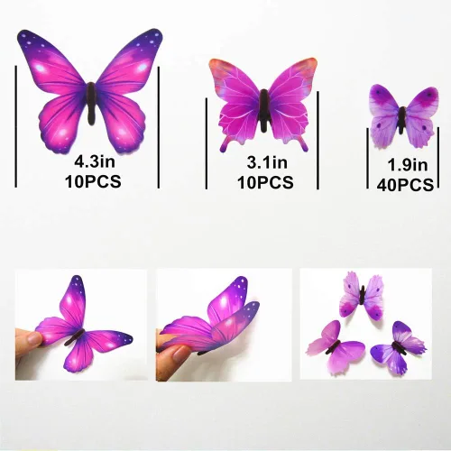 Vista 2 de 60 calcomanías de pared de mariposas, decoración de mariposas 3D para pared, calcomanías murales extraíbles, decoración del hogar, habitación