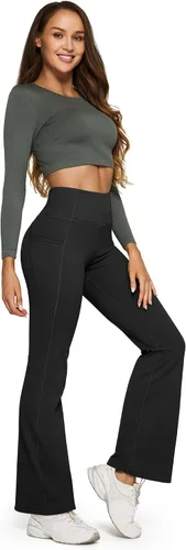 Vista 5 de G4Free Leggings acampanados con forro polar para mujer, cintura alta, pantalones térmicos de yoga con bolsillos de 293133 pulgadas