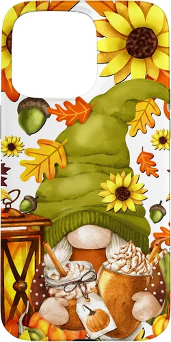 Vista 27 de iPhone 15 Hello Fall Gnomo para mujer, diseño de hojas de otoño, diseño de calabaza