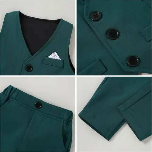 Vista 3 de DISAUR Ropa para bebé niño pequeño, 4 piezas de vestido de caballero + chaleco + pantalones + corbata de lazo conjunto de traje de algodón