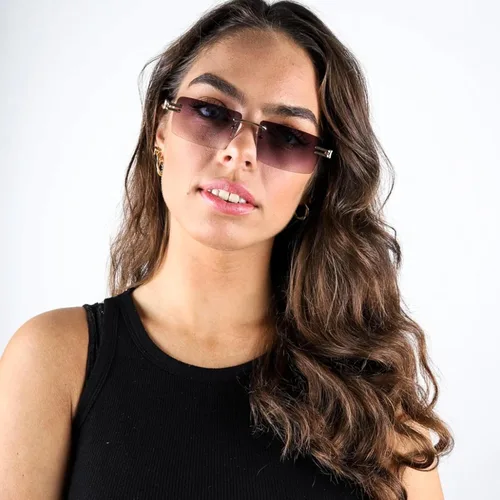 Vista 5 de Lentes de sol rectangulares con marco de metal dorado sin montura morada para mujeres y hombres, estilo vintage, hip hop, años 90, protección UV