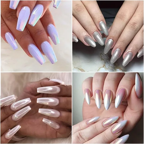 Vista 4 de 1 caja de uñas láser con purpurina de pavo real, polvo láser, polvo para uñas, pigmento cromado, oro rosa, plata, mezcla de uñas, lentejuelas