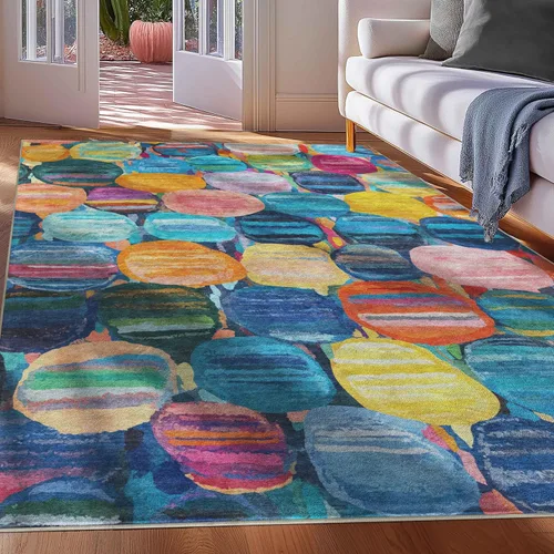 Vista 11 de Well Woven Apollo Abstract Libre - Alfombra plana tejida de pelo bajo, 5 x 7 pulgadas, multicolor abstracto, resistente a las manchas, fácil de A.