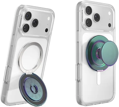 Vista 3 de PopSockets Agarre Kick-Out para MagSafe, Kickstand- Knurl Gunmetal Moleteado Gunmetal
