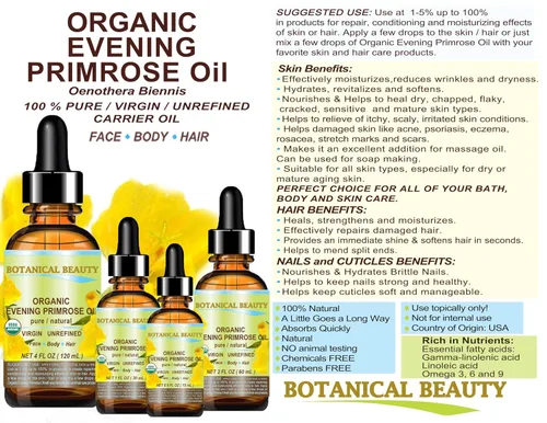 Vista 5 de Botanical Beauty ACEITE DE PRIMROSA ORGÁNICO 100% puro natural sin diluir Aceite portador prensado en frío virgen sin refinar. 0.5 Fl.oz.- 0.5 fl oz